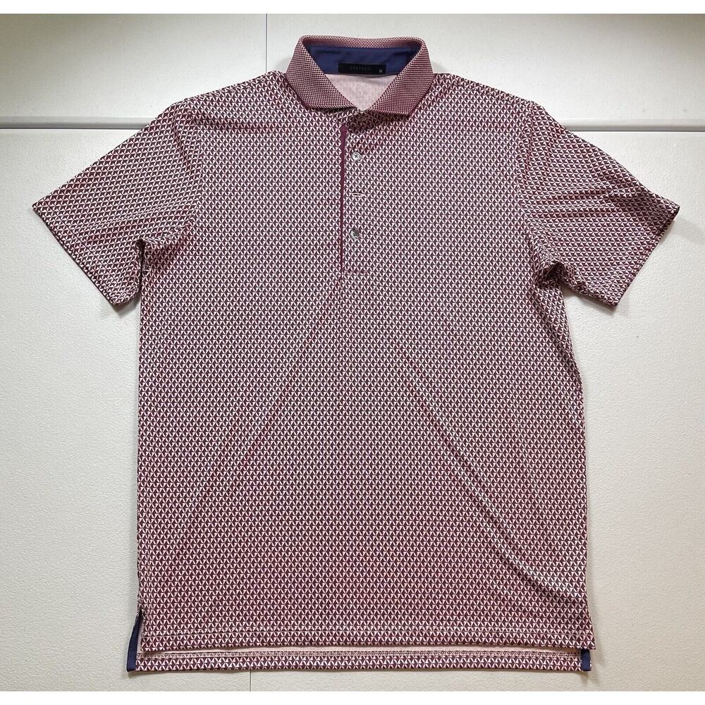 Greyson Golf Polo Shirt Mens M Maroon Feather Print Short Sleeve Crest Logo